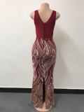 Shiny Sequin Sleeveless V-Neck Maxi Dress