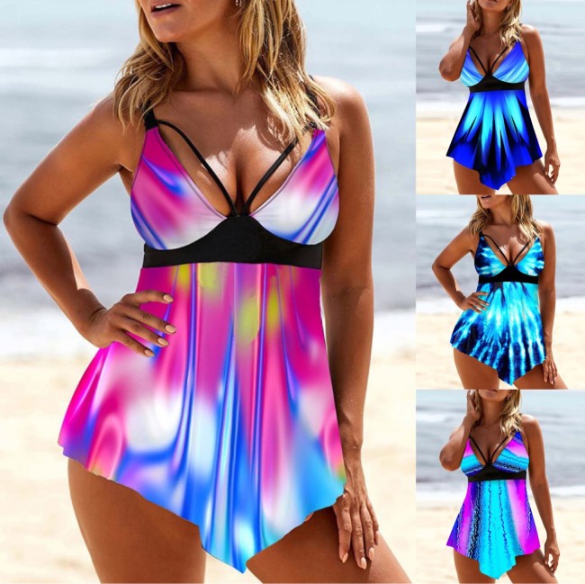 Plus Size Print Cami Tankini Two Piece Set