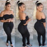 Off Shoulder Short Sleeves Crop Top and Tight Pants 2PCS Set