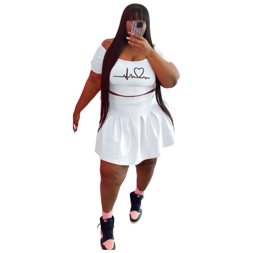 Plus Size Heart Print Short Sleeves Crop Top and Mini Skirt 2PCS Set