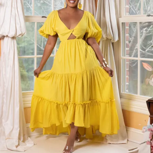 Plus Size Short Sleeve Backless V-Neck Loose Long Dress