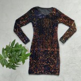 Sequin O-Neck Long Sleeves Mini Fitted Dress