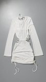 Translucent Long Sleeve Backless Mini Dress