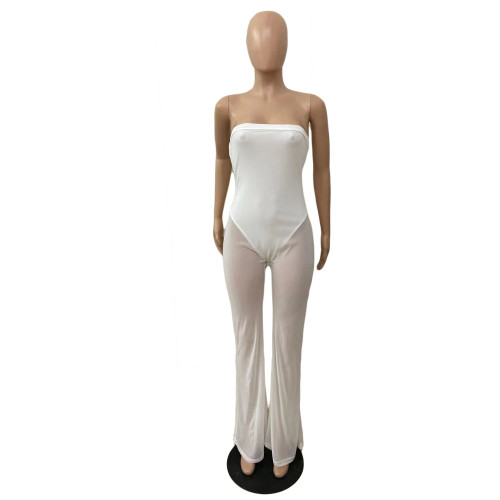 Mesh Patchwork Strapless Sleeveless Slim Fit Jumpsuit
