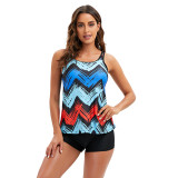 Plus Size Wavy Stripes Print Cami Tankini Two Piece Set