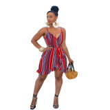 Stripe Print Ruffle Cami Dress