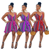 Stripe Print Ruffle Cami Dress