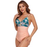 Floral Print V-Neck One Piece Swimsuit