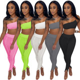 Cami Single Shoulder Crop Top and High Waist Pants 2PCS Set