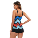 Plus Size Wavy Stripes Print Cami Tankini Two Piece Set