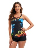 Plus Size Leaf Print Cami Tankini Two Piece Set