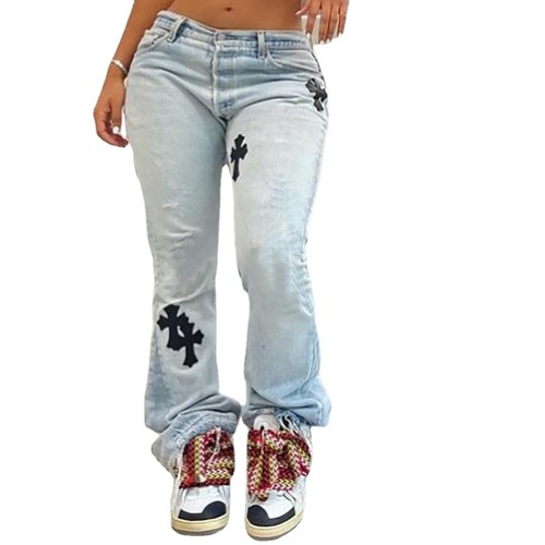 Embroidered Blue Street Style Fashion Jeans