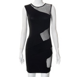Mesh Patchwork Sleeveless Fitted Mini Dress