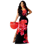 Floral Print Sleeveless Backless Cami Maxi Dress