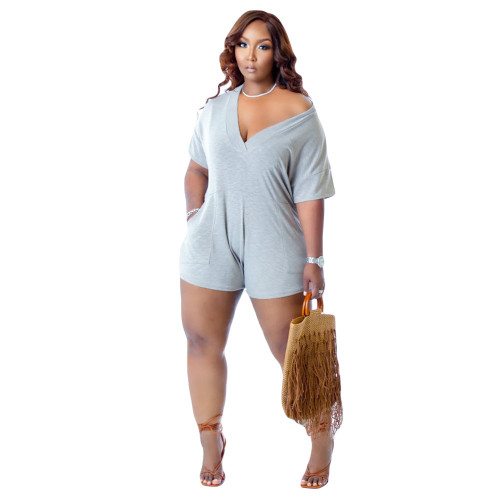Plus Size Cotton Short Sleeves O-Neck Rompers