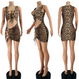Leopard Print Lace Up Cut Out Sleeveless Mini Dress