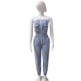 Stripe Strapless Jumpsuit with Pocket