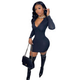 Long Sleeves V-Neck Sheath Mini Dress