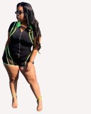 Plus Size Zipper Up Strip Patchwork Fitted Rompers