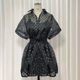 Cami Mini Dress and Dot Print Short Sleeves Mini Tunic Dress 2PCS Set
