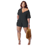 Plus Size Cotton Short Sleeves O-Neck Rompers