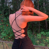 Lace Up Halter Sleeveless Backless Tank Crop Top