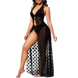 Swimsuit Dot Print See Through Cover Up Maxi Dress