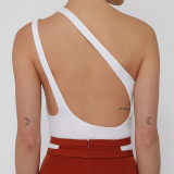 One Shoulder Open Back Sleeveless Bodycon Bodysuit