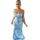 Sleeveless Tie Dye Backless Cami Maxi Dress