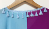 Long Sleeves V-Neck Loose Contrast Color Tassel Maxi Dress