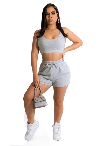 Tank Crop Top And Drawstring Shorts 2PCS Set