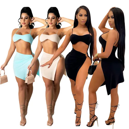 Cami Bra and High Slit Mini Skirt 2PCS Set