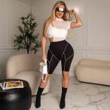 Mesh Single Sleeve Top and One Shoulder Crop Top with Shorts 3PCS Set