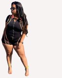 Plus Size Zipper Up Strip Patchwork Fitted Rompers