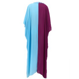 Long Sleeves V-Neck Loose Contrast Color Tassel Maxi Dress