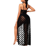 Swimsuit Dot Print See Through Cover Up Maxi Dress