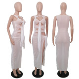 Mesh Sleeveless Cut Out Slit Maxi Dress