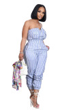Stripe Strapless Jumpsuit with Pocket