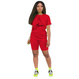 Women Casual Graphic T-Shirt and Shorts Two-Piece Set