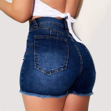 High Waist Zip Fly Ripped Jeans Shorts