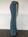 High Waist Lace Up Tassel Flare Jeans