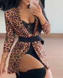 Leopard print long sleeve Blazer with belt