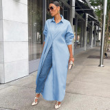 Button Up Long Sleeves Long Blouse Dress