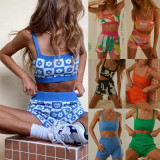 Wide Straps Sexy Crop Top & Shorts Knitting Two Piece Set