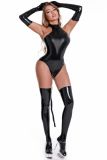 Tight Pu Leather Zip Bodysuit With Belt