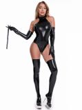 Tight Pu Leather Zip Bodysuit With Belt