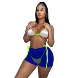Women's Sequin Bikini Set with Mesh Shorts Three Pieces Swimwear