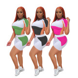 Women's Color Block Short Sleeve Sports Two Piece Shorts Set