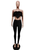 Combination Strapless Crop Top and Hollow Out Pant 2PCS Set