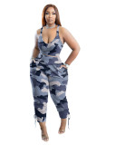 Camo Sexy V-Neck Cami Top and Pocket Pants Casual Two Piece Set